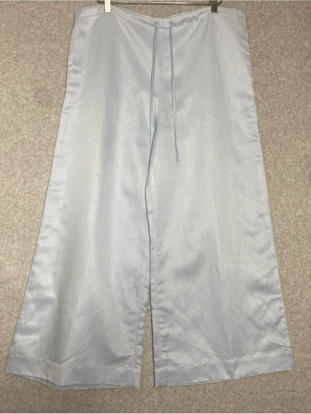 Bondi Born Linen Cotton Blend Wide Leg Crop Pants Tie Waist Light Blue  Size L